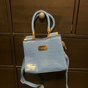 Bebe Blue Croc-Embossed Handbag